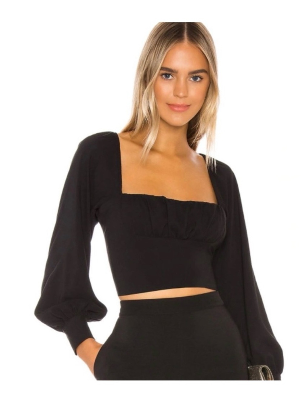 Capulet Black Square-Neck Puff Sleeve Crop Top